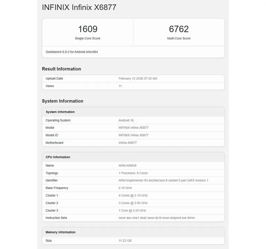 Infinix Note 60 Ultra Geekbench-Ergebnisse zeigen Dimensity 8400